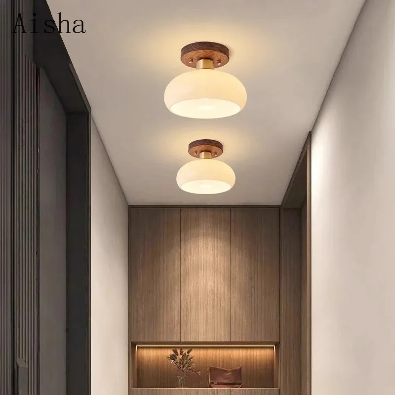 

Walnut Wood Ceiling Light Fixture Modern Wabi-Sabi Style Grass Led Ceiling Lamp for Home Hallway Entryway, Kitchen, Foyer