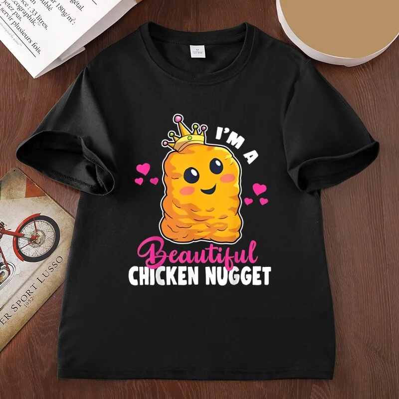 men's women's Crew Neck Fashion T-Shirts Funny Chicken Nugget Graphic t shirts Cute Cartoon Clothes comfortable tops