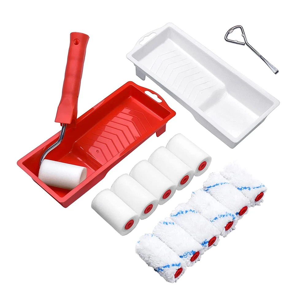 A98E-16Pcs 2 Inch Small Paint Roller With 2 Paint Trays, House Painting Roller Brush For Walls, Cabinets, Crafts, Touch Ups