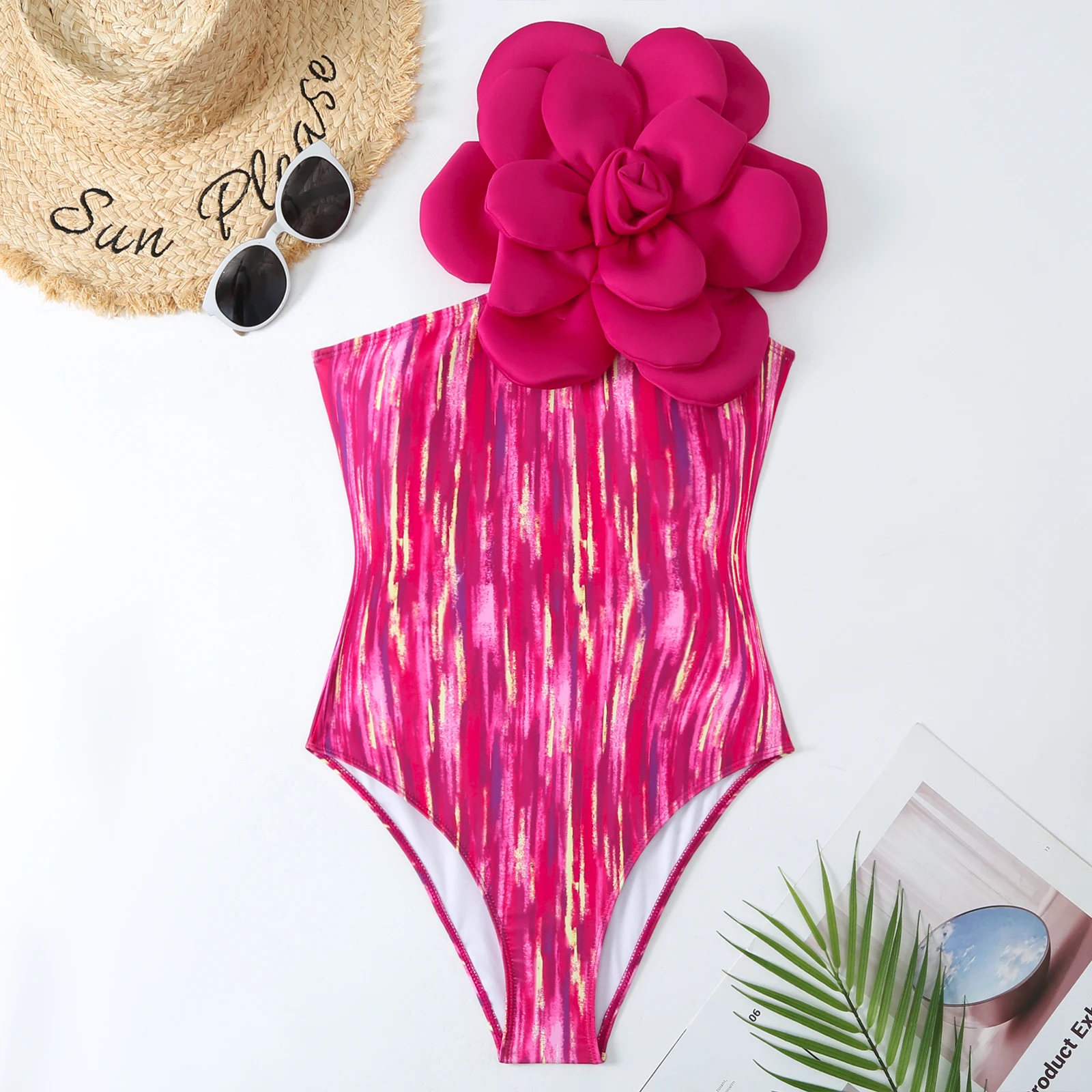 2024 Women\'s Swimsuit 3D Flower Printed One Piece Swimsuit and Sarong Summer Swimwear Women Bikini Beachwear Bathing Suit Dress