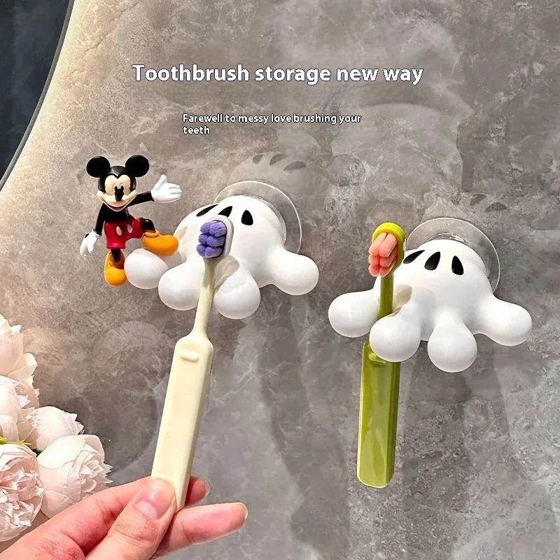 Disney Mickey Cartoon Palm Suction Cup Bathroom Moisture-Proof Toothbrush Towel Rack Multifunctional Data Cable Storage Hook