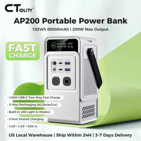 CTOLITY 200W Portable Power Station 192Wh Power Generator LED Light Emergency Solar Power Bank for Outdoor Camping Travel