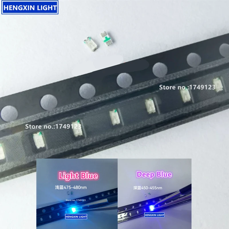Суперяркий светодиод 0603 SMD, темно-синий 450-455 нм, светло-синий 475-480 нм, светодиод 1608.