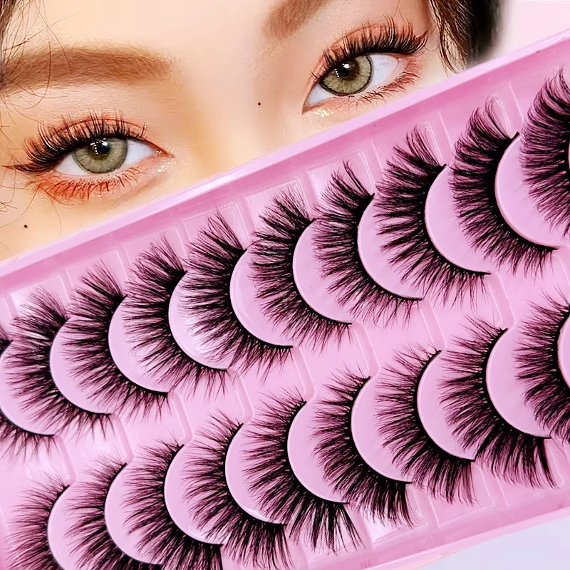 10 Pairs D-Shaped False Eyelashes, Natural Slender Design, Thick Fluffy Effect, Perfect for Daily Wear, Suitable for Beginners