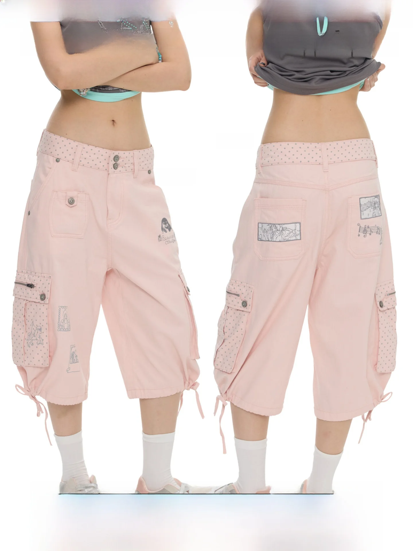 Millennium Fog Pink Loose Jeans Women's Seven-Foot Lantern Pocket Denim Cotton Natural Waist Commute Style Micro Stretch
