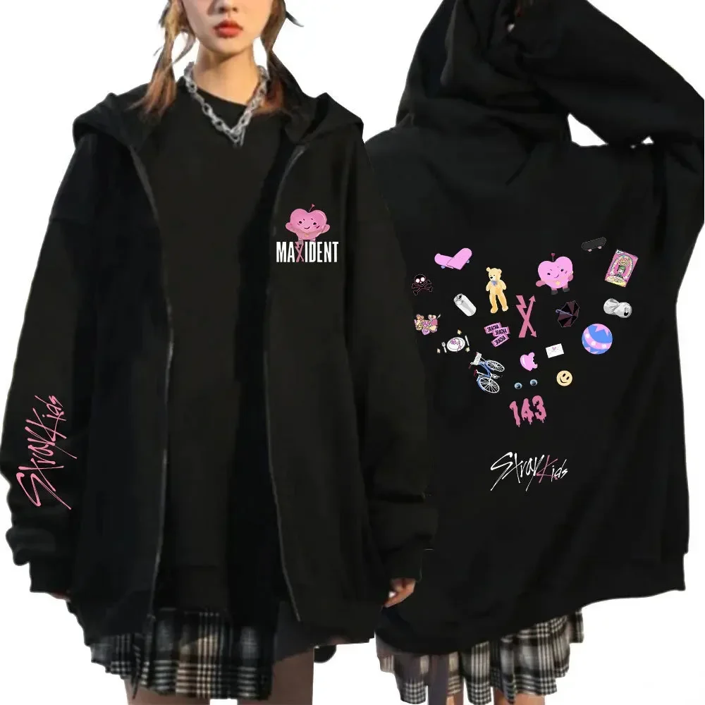 Felpa con cappuccio stile Kpop Harajuku per uomo donna Maxident stampa zip up pullover con cappuccio Hip Hop Y2k Streetwear