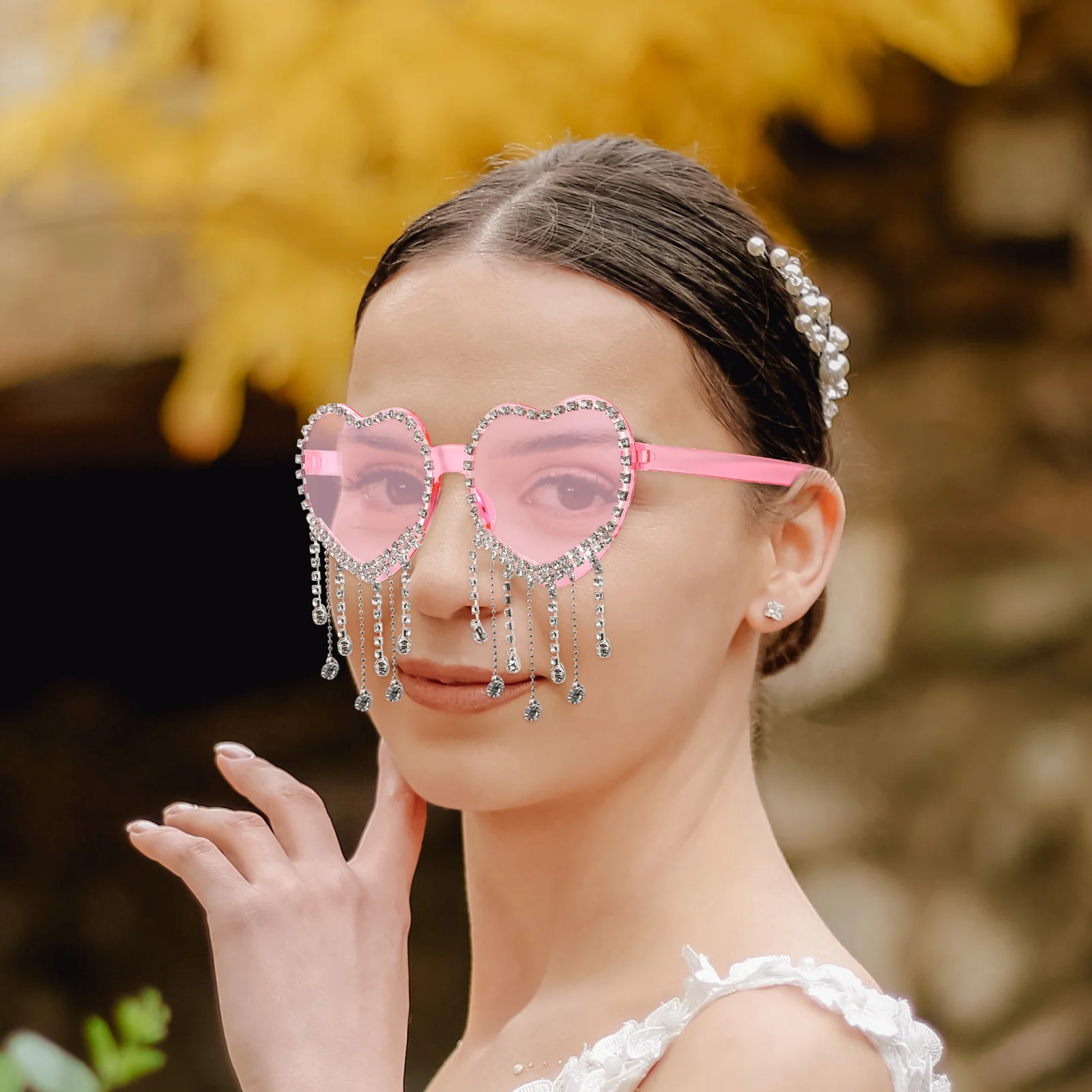

Heart Shaped Sunglasses Pink Rimless Tassel Comfort Lightweight Beach Party Accessories Women Summer Fashion Cute Sun Glasses