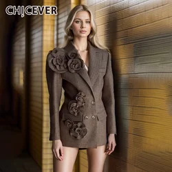 CHICEVER Patchwork Appliques Blazer For Women Notched Collar Long Sleeve Double Breasted Solid Coats Female Spring Clothing New