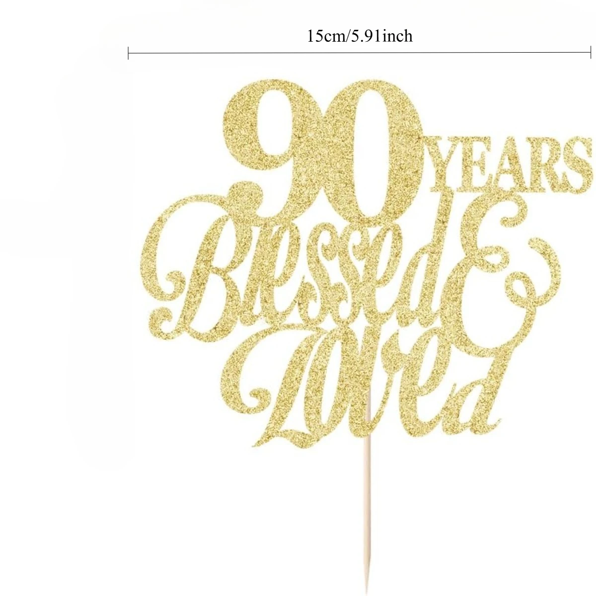 1 Stück 90 Years Blessed & Loved Tortenaufsatz - 90. Geburtstag, Hochzeitstag, Hochzeits-/Jubiläumsfeier-Dekoration – Detail 2