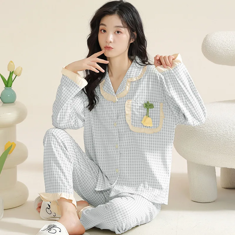 Pjs مجموعة لينة القطن منامة المرأة بيجامة مجموعة المرأة بيجامة شتوية دافئة ملابس المنزل المألوف منامة لطيف لينة بيجامة مجموعة