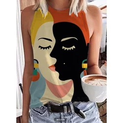 Abstract Face Persis 3D Print Tank Top Retro Streetwear Women Sleeveless Vest Y2k Oversized Off Shoulder Camisole Woman Clothing