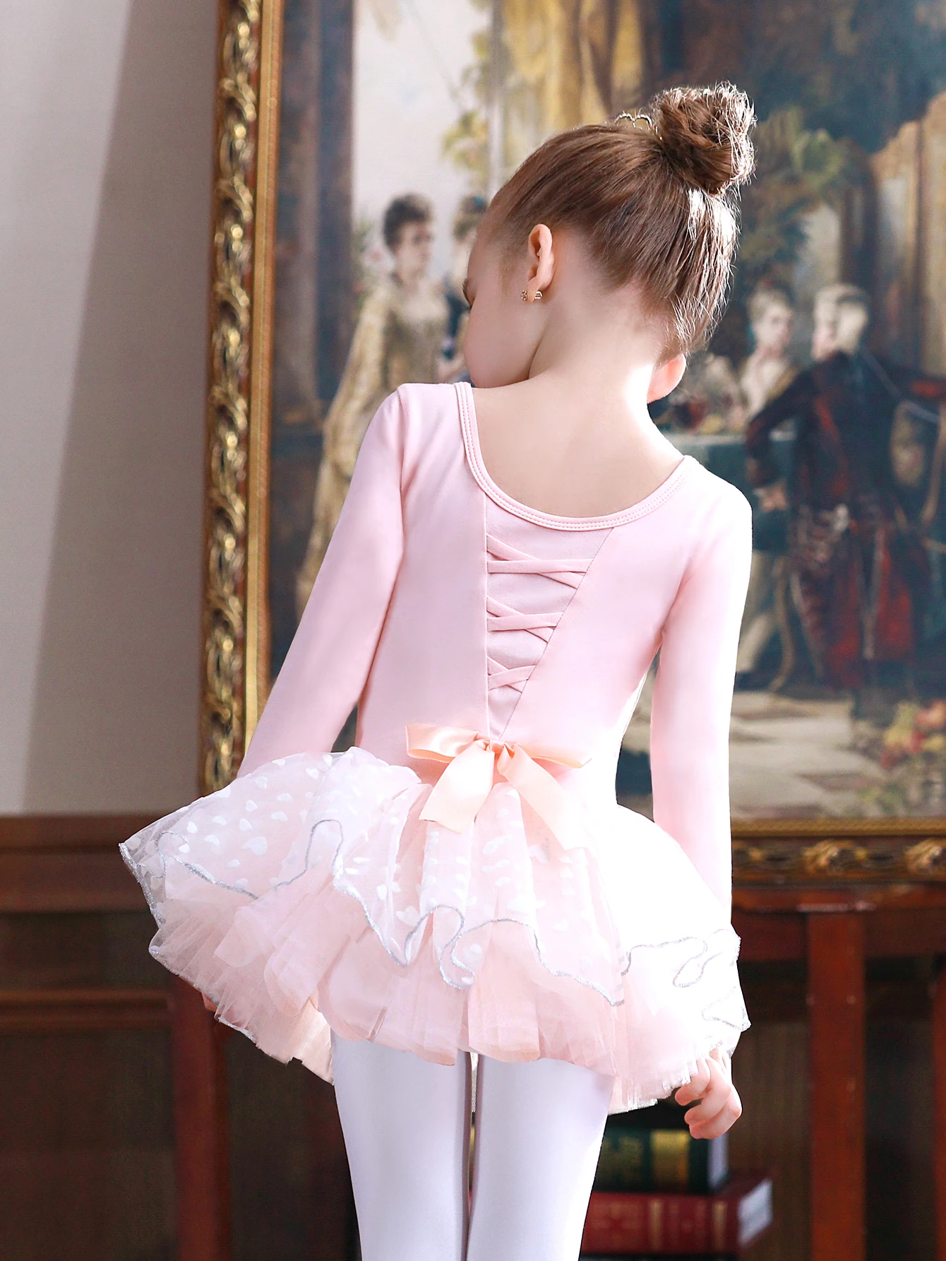 Girl\'s Bowtie Lace Tulle Tutu Mesh Skirts   Long Sleeve Ballet Dance Dress Kids leotard  - Perfect for Practice & Performance!