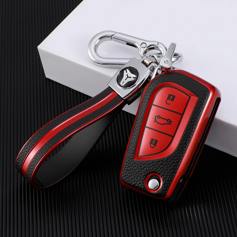 For Toyota Corolla Camry Altis Auris Aygo Yaris RAV4 Verso Car Folding Flip Key Case Protective Cover Bag Shell Holder Keychain