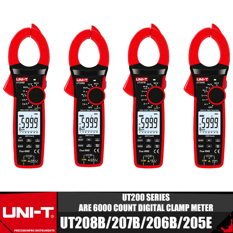 

UNI-T UT205E UT206B UT207B UT208B True RMS Digital Clamp Meter AC DC Current 1000A 1000V LPF 6000 Count Multimetro Tester