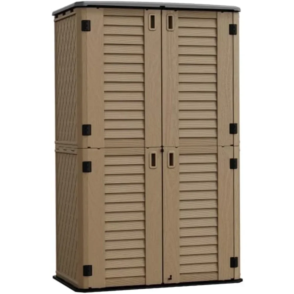 

COFFEE Storage Shed Weather Resistance, Multi-Purpose Outdoor Storage Cabinet for Backyards and Patios, Horizontal Storage Shed