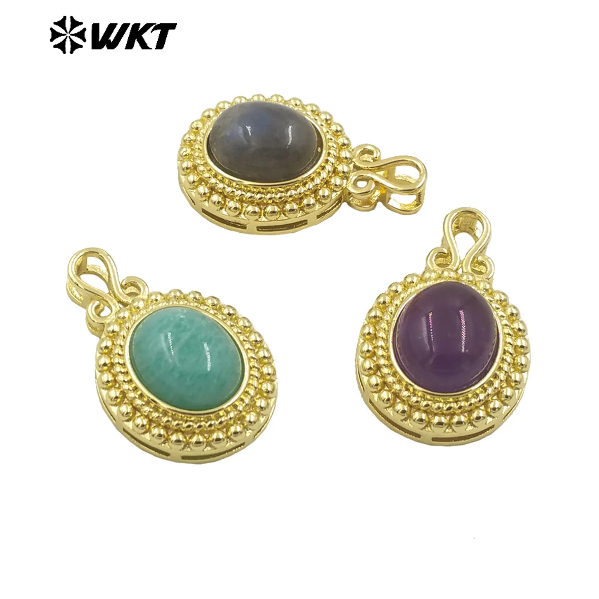 

WT-P1963 WKT 2023 Exquisite Style Natural Stone Circle-Shaped Pendant Cute Design Jewelry Supplies Accessory Pretty