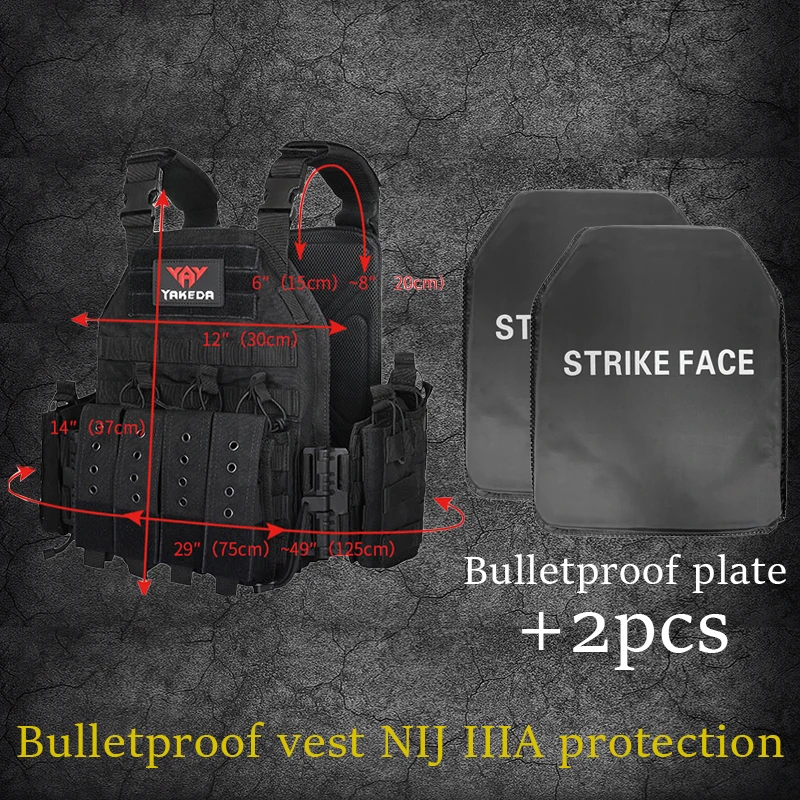 Tactical Vest Quick-Release MOLLE System w/2 Armor Plates, Adjustable for Hunting Hiking Airsoft (Men/Women)