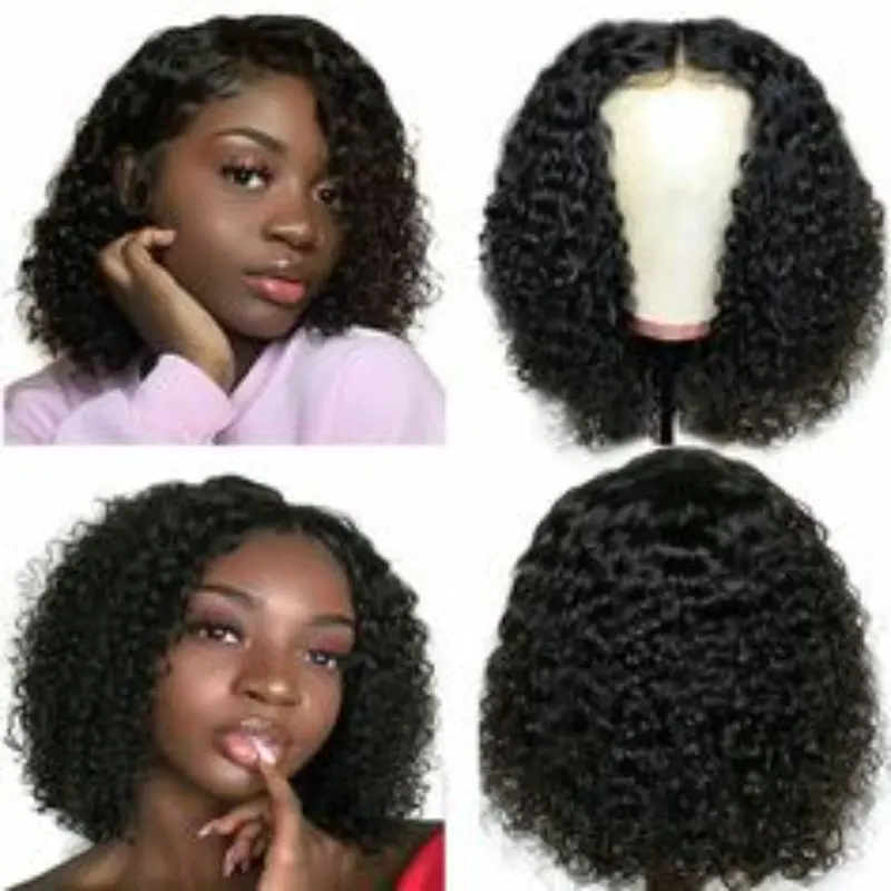 Curto Curly Lace Frontal Perucas, Cabelo Humano Brasileiro, Onda Profunda, Bob, 5x5 Peruca, 13x6