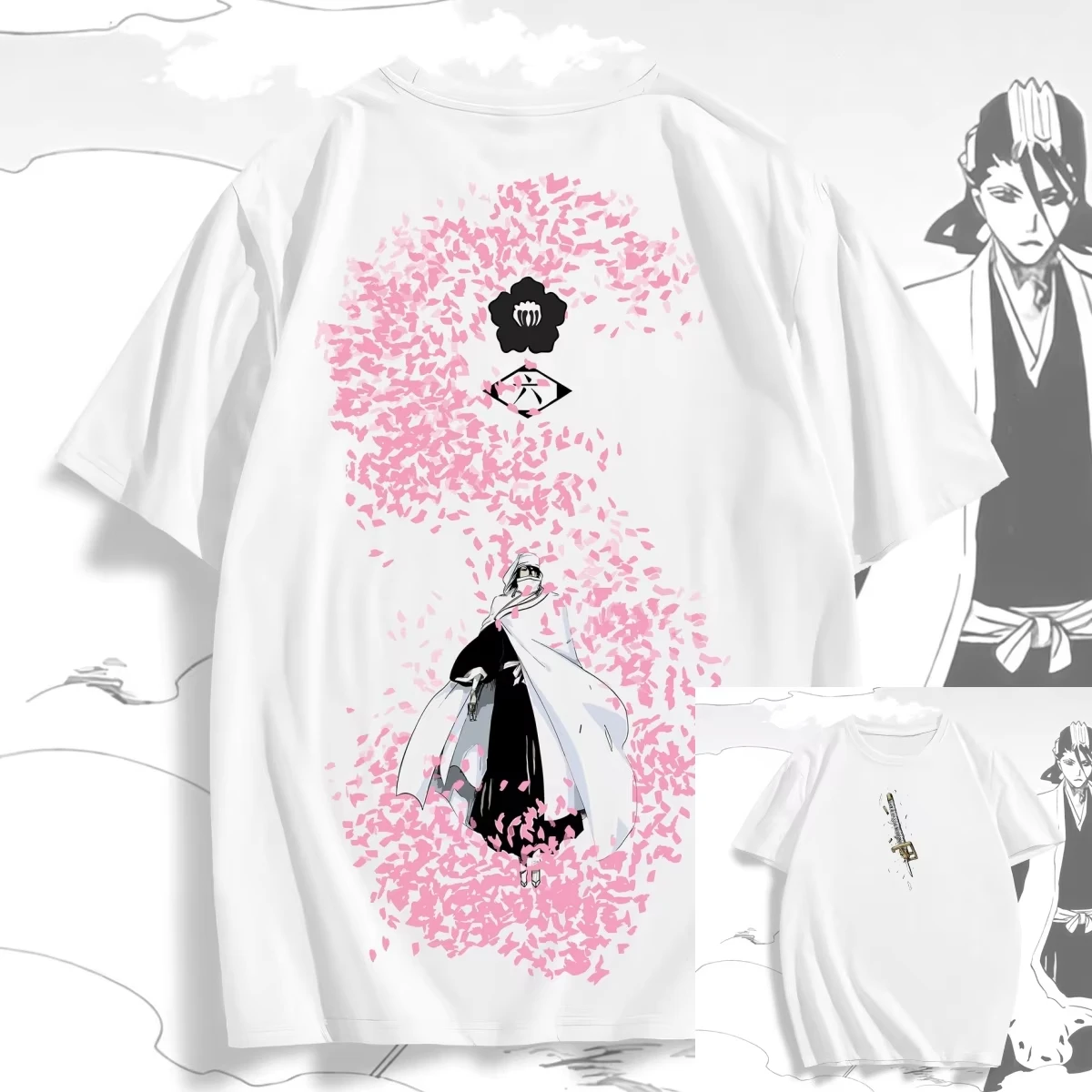 Classic Byakuya Oversized  BLEACH Anime T-shirt Cotton Graphic Tee Men Women Summer Streetwear