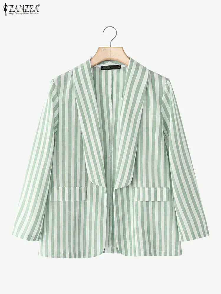 

2025 ZANZEA Autumn Women Blazer Coats Stylish Lapel Neck Long Sleeve Stripe Blazer Suits Elegant OL Work Outwears Thin Jackets