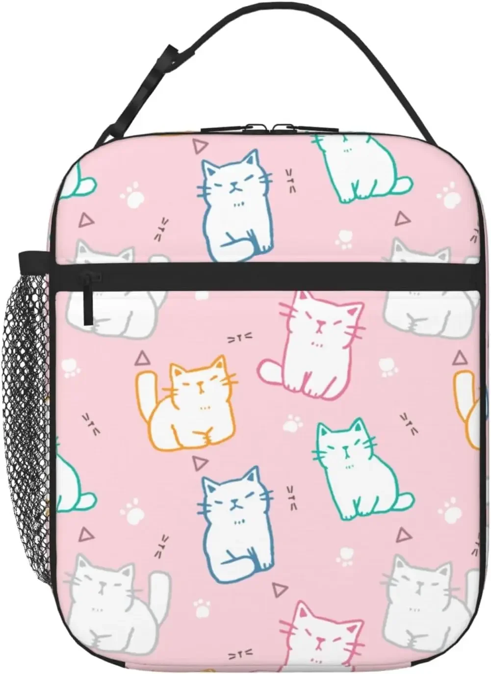 Cute Cat Insulated Lunch Box Portable Lunch Bag with Detachable Handle,Reusable Lunchbox for Boys Girls Men Women