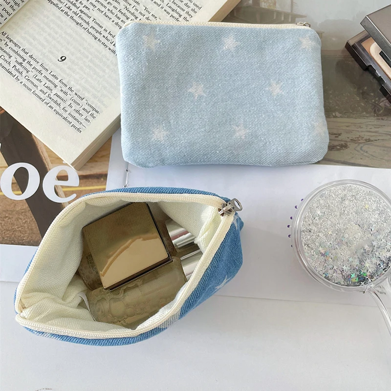 Star Coin Purse with Zipper Simple Fabric Pouch Portable Small Coin Wallet Lipstick Headphones Storage Bag Star Print Pouch