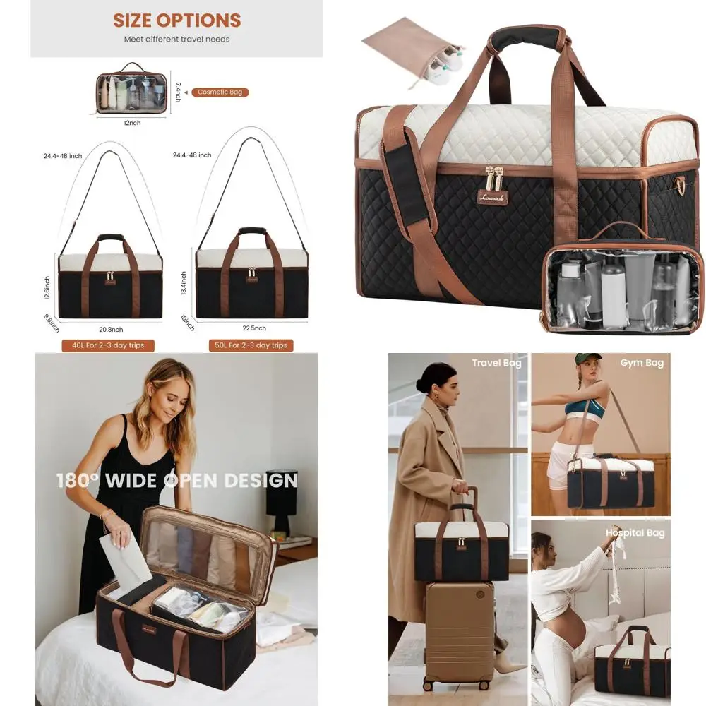 

Travel Duffle Bag - Weekend & Overnight Bag with Toiletry & Wet Pocket, Carry-On Size, 3-Piece Set