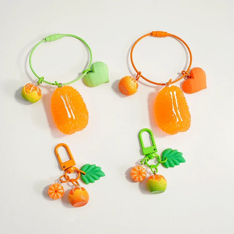 Cute Summer Imitation Orange Stawberry Fruit AirPods Accessories Resin Keychain For Women Key Chains Ring Bag Pendent Charm x86