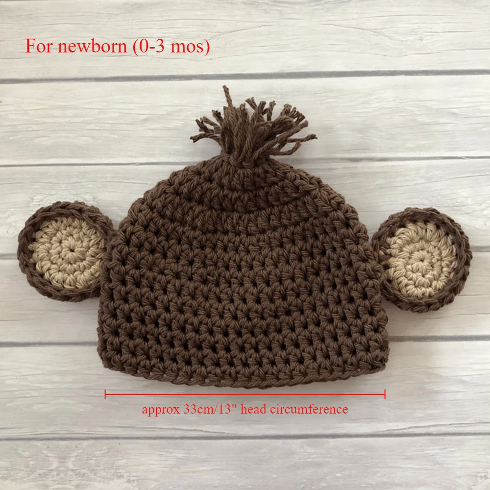 Newborn Photography Outfit Monkey Hat Diaper Cover Banana Set Baby Halloween Costume Crochet Knitted Pants Hat Romper Suit