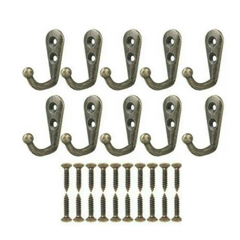 20Pcs Double Hole Coat Hook Zinc Alloy Vintage Bronze Wall Hook Hat Holder Key Hanger With Screws Wall Mounted Coat Hanger Hook