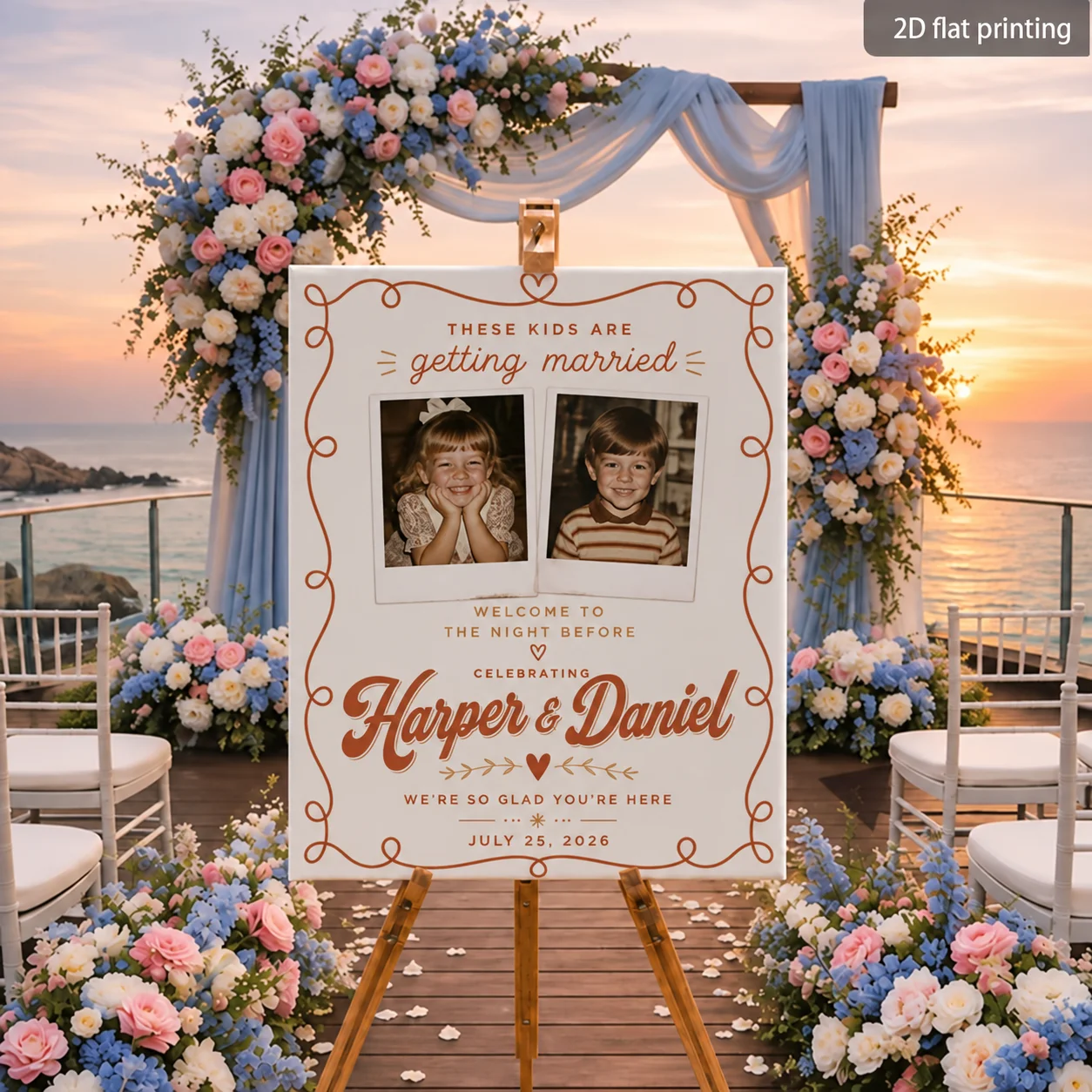 Custom Wedding Welcome Sign Personalized Couple Name Date Photo Childhood Love Theme Sign for Garden Ceremony Decor