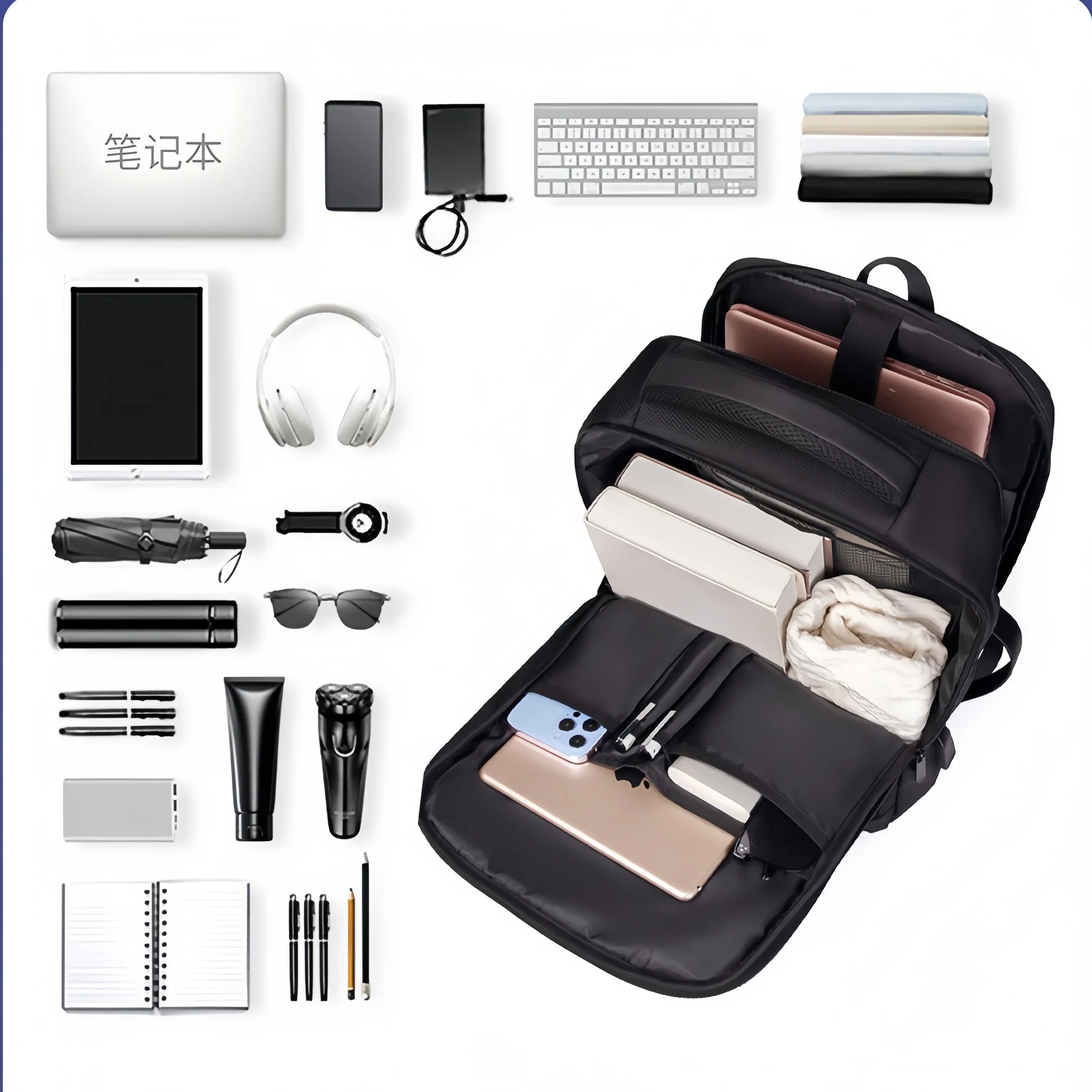Cross-border Scalable Backpack Business Travel Bag Men's Outdoor Computer Bag Large Capacity Men's Business Backpack