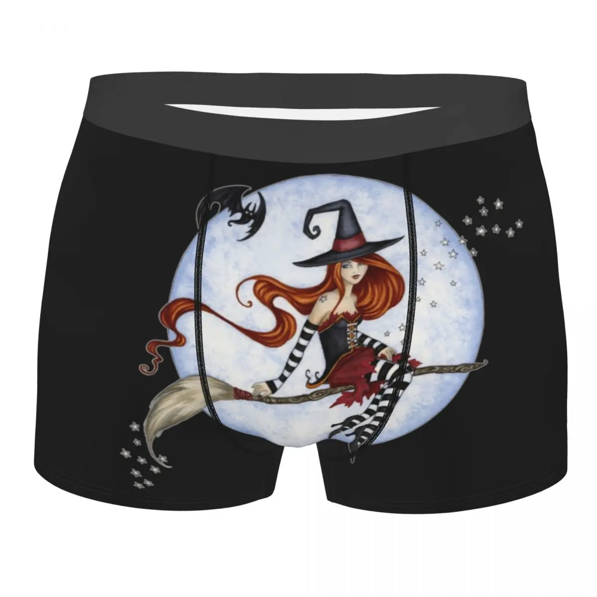 Custom Halloween Witch Moonlight Ride Underwear Men Breathbale Goth Occult Boxer Briefs Shorts Panties Soft Underpants For Homme