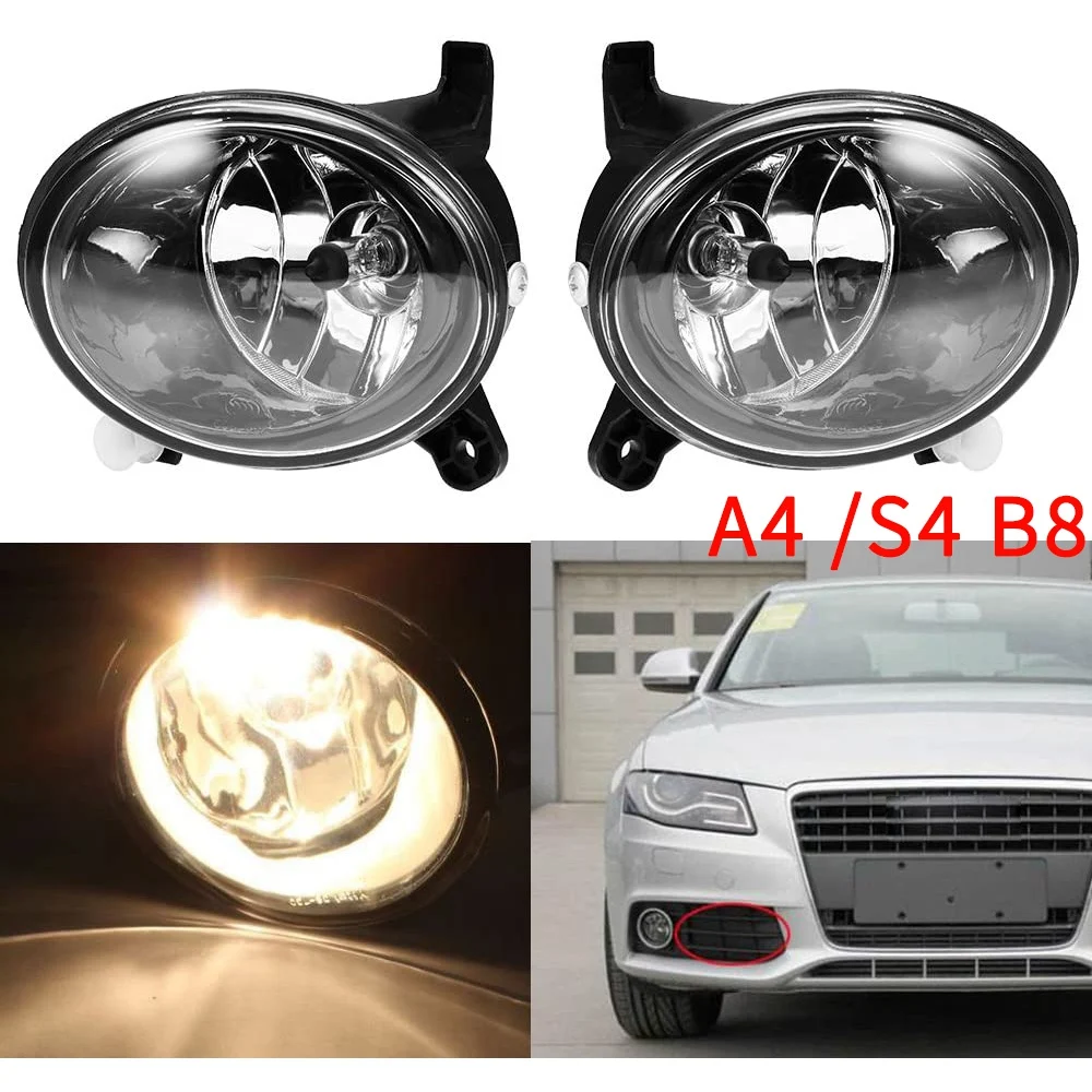 Front Bumpe Clear Lens Fog Light Driving Lamp with H11 Bulb 55W For A4 S4 B8 Sedan 2009-2012 (Pair, Left + Right)