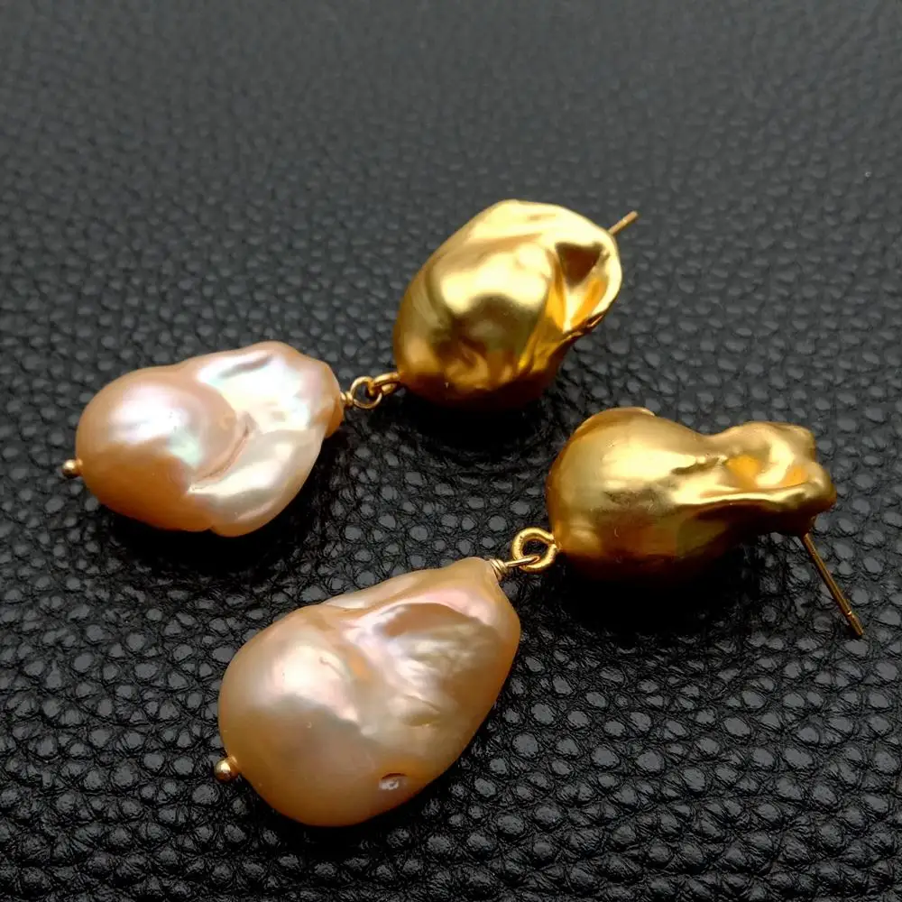 Y·YING Freshwater Pink Cultured Baroque Pearl Gold Plated Pearl Drop Earrings For Women Gift