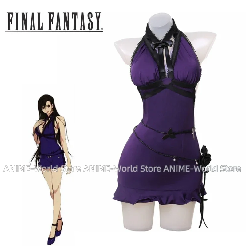 Game Final Fantasy VII Remake Tifa Cosplay Costume Women Dress Tifa Lockhart Blue Dress Sexy Party Costume Halloween