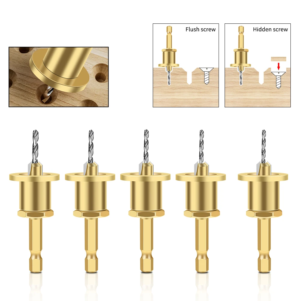 CNC Adjustable Hexagonal Handle Cutter Woodworking Tools Countersink Drill Router Bit For Wood Installation Limit Hole