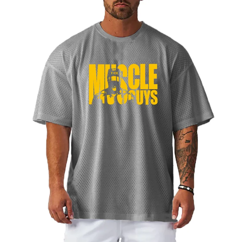 

Summer Quick Dry Oversized Polyester Mesh Mens Gym Fitness Muscle Bodybuilding Casual Breathable Loose Short Sleeve T-shirt