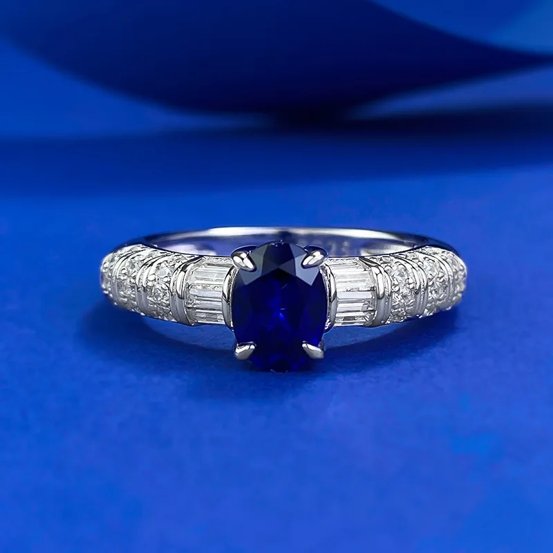 925 Sterling Silver Commuting Princess Oval Royal Blue 5 * 7mm Ring for Women's Fashion, Simple and Versatile