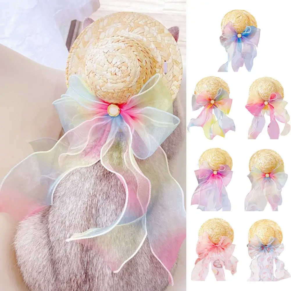 Great Cat Hat No Odor Allergy Free Practical Summer All-Match Pet Cat Dog Straw Cap  Pet Headgear Decorative