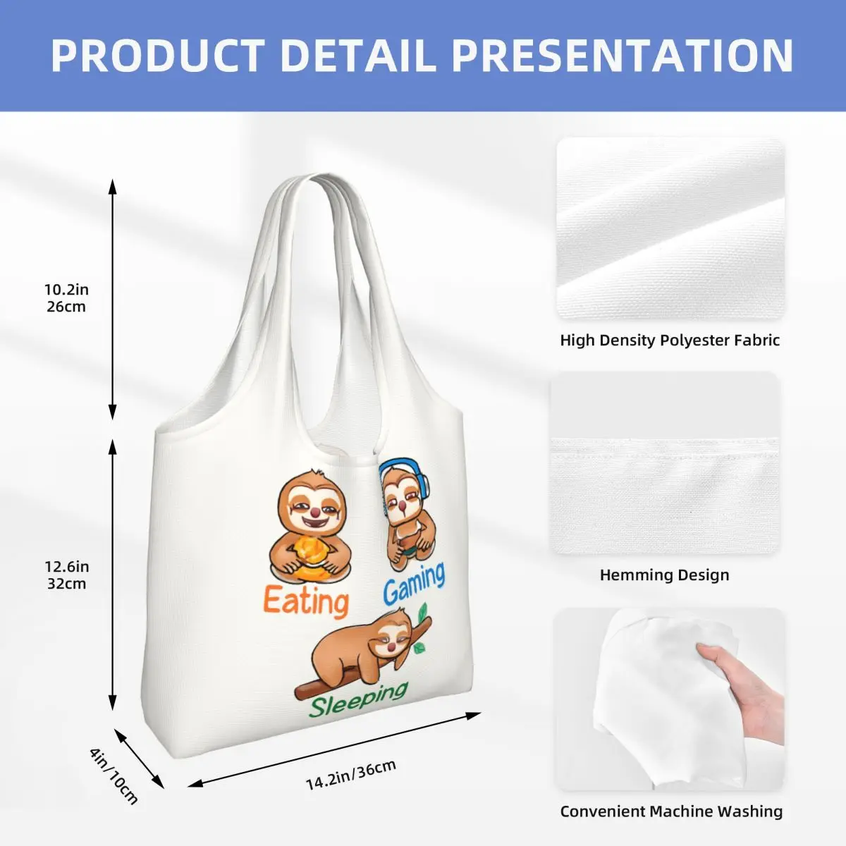 حقيبة كتف قماشية ذات سعة كبيرة للأكل واللعبة والنوم من Sloth Life، حقيبة كتف واحدة للتنقل للعمل للنساء، حقيبة تسوق صديقة للبيئة #4