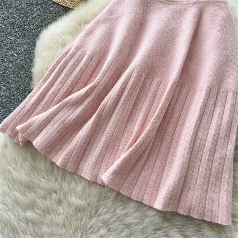 Damen-Strick-Minirock mit hoher Taille, plissierter Swing-Rock, Herbst-Winter, warm, weich, A-Linien-Rock, Damen-Freizeitkleidung, Alltagsbekleidung, Unterteil 644 – Detail 18