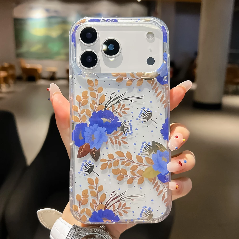 Luxuriöse Handyhülle mit Blumenmuster für iPhone 18 17 Air 16 15 14 13 12 11 Pro Max 16E, stoßfeste, harte Acryl-Rückseite – Detail 10