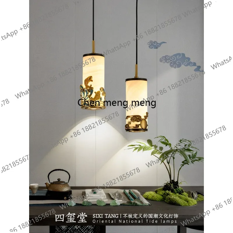 

New Chinese jade small chandelier Chinese style all copper restaurant chandelier bedroom bedside lamp