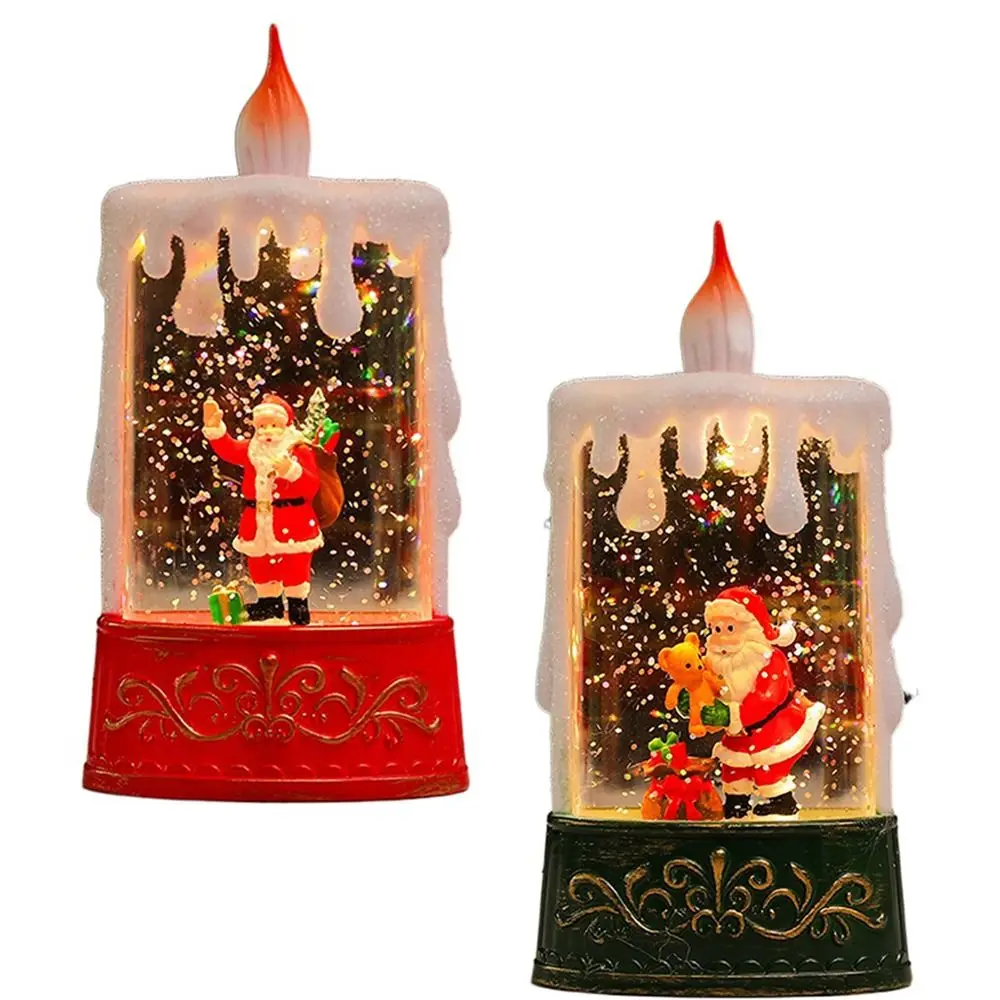 Swirling Water Christmas Candle Lantern Soft Light Battery Operated Crystal Snow Light Ornament Tree Snowman Scene