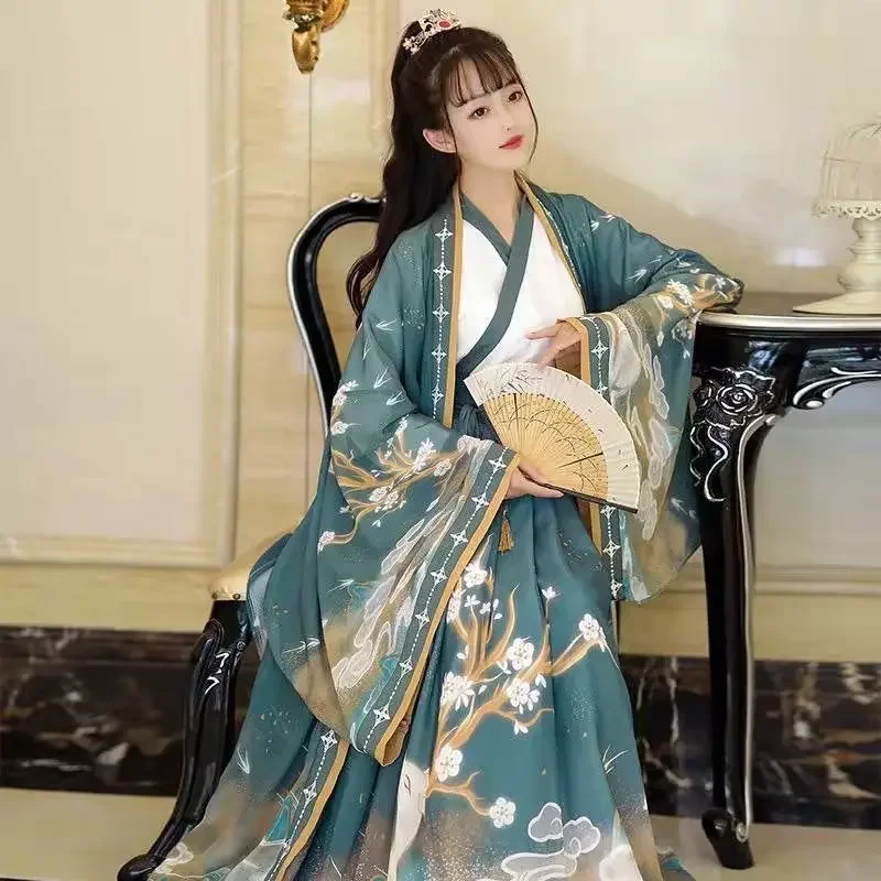 هانفو فستان رقص مسرحي تقليدي صيني للنساء ، زي تنكري نسائي ، أزرق وأحمر ، 3 خيالي لكل مجموعة ، مجموعة واحدة