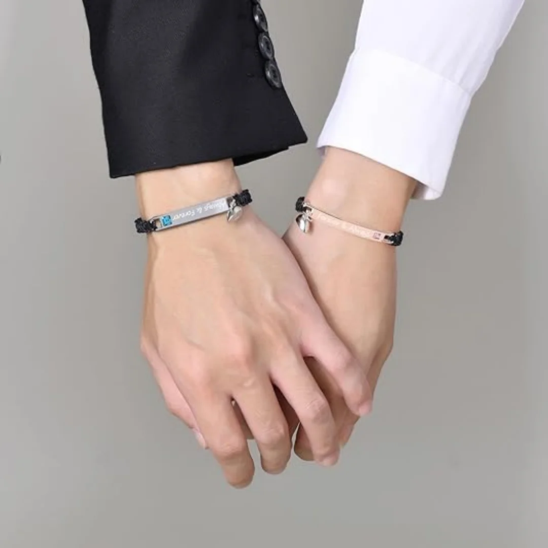 Always and Forever Bracelets for Couple Matching Love Heart Bracelets for Husband and wife Pinky Promise Bracelets for 2 Soulmates Long Distace Relationship Bangle Valentine's Day Gift for His Her view 2