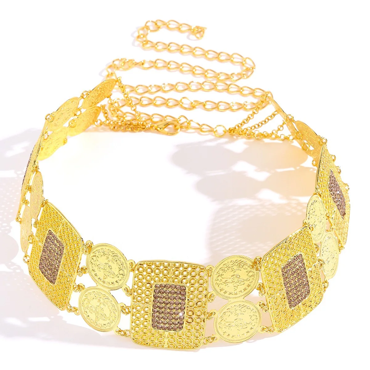 Gold Yollow-Inlayed Pendant Belt For Luxury Style Versatile Formal Dress, Decorative Delt