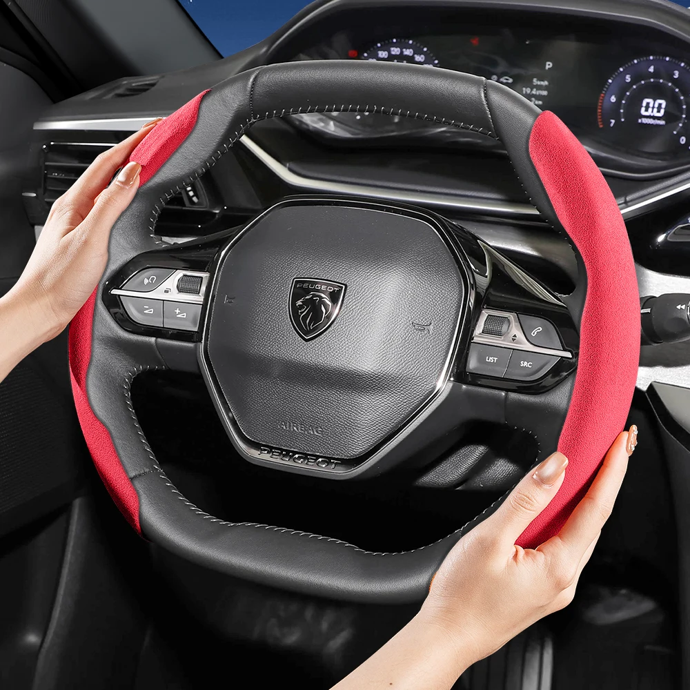Passend für Peugeot Sportlenkradbezug aus Wildleder mit geteiltem Snap-On-Anti-Rutsch-Design für Modelle wie 208 E-208, 2008 E-2008, 3008 E-3008, Partner, Rifter, 308 E-308, 408, 408X, 5008, 206, usw.