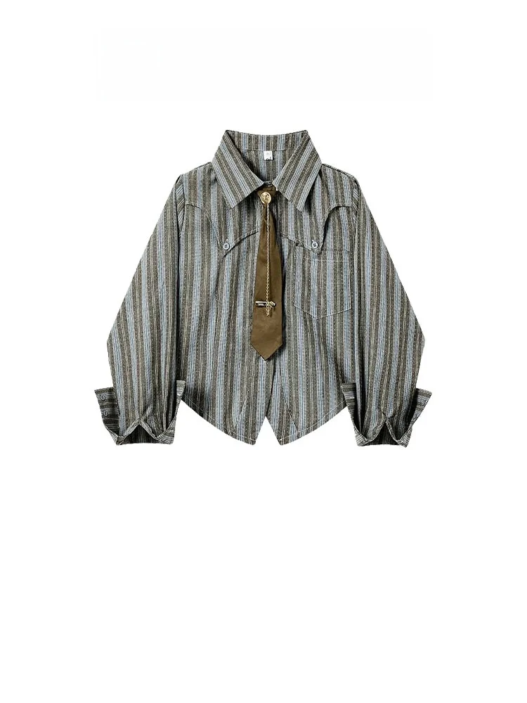 Csa informal a rayas de otoño para mujer, conjunto de dos piezas de mezclilla Vintage, diseño versátil, cómodo cuello ...